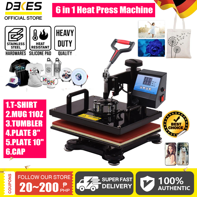 DEKES 6 in 1 Heat Press Machine Multi function Heat Transfer Machine (T-Shirt Press/Mug Press/Plate Press/Cap Press)