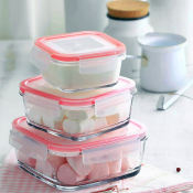 3pcs Red Cherry Glass Bowl Food Storage Containers, 