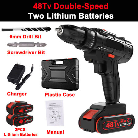 48TV Cordless Drill with 2 Li-ion Batteries and Accessories