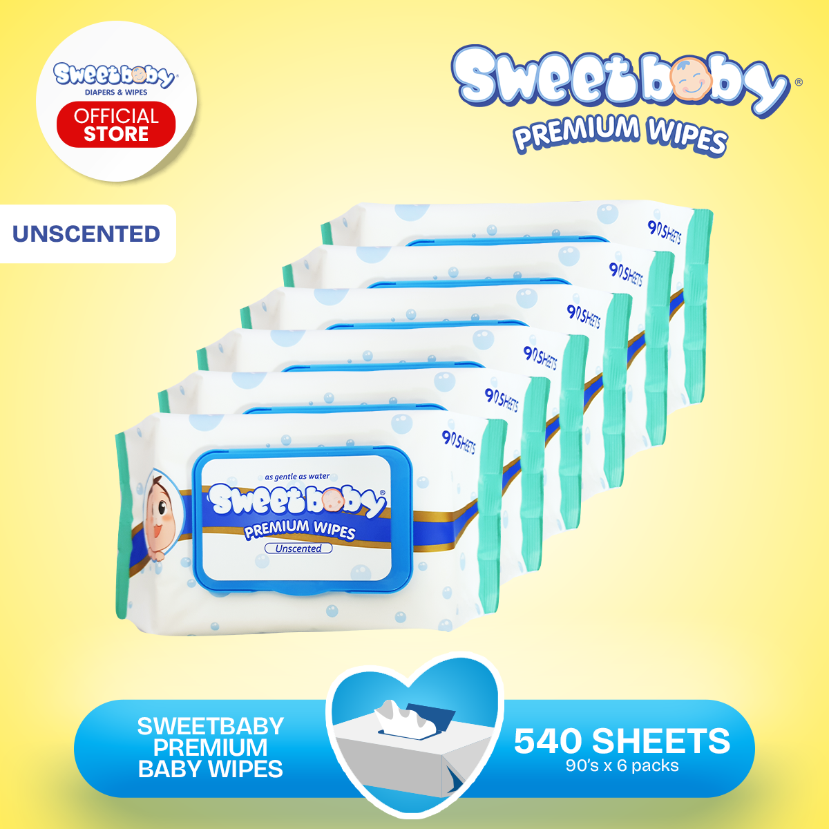 Sweetbaby Premium Wipes Unscented 90s