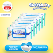 Sweetbaby Premium Unscented Baby Wipes - 6 Packs, 540 count