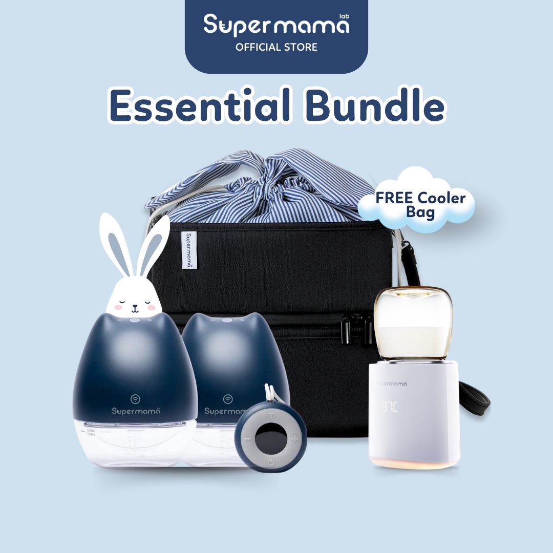 Supermama Lab Essential Bundle | Air Plus Handsfree Electric Wearable Breast Pump + Portable Milk Warmer + FREE Cooler Bag