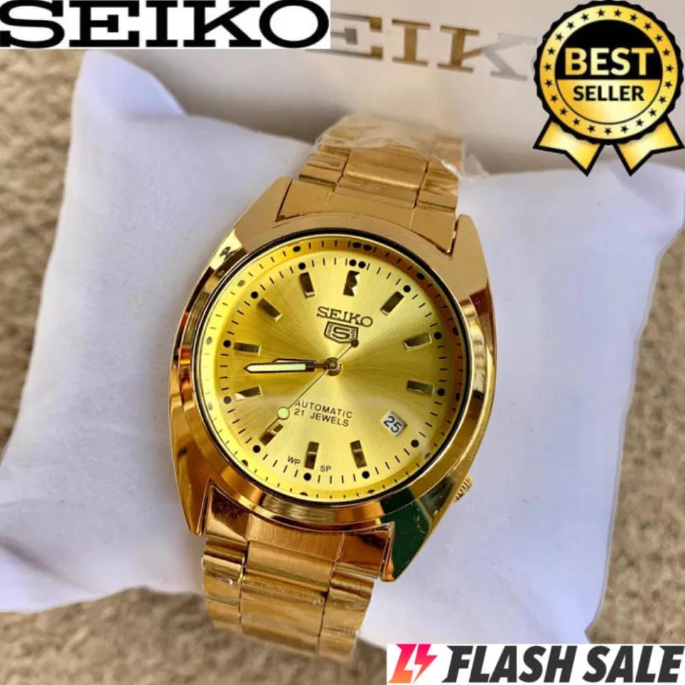 Seiko 5 21 Jewels Automatic Hand Movement All Gold Stainless Steel Watch  for Men and WOmen(Gold) | Lazada PH
