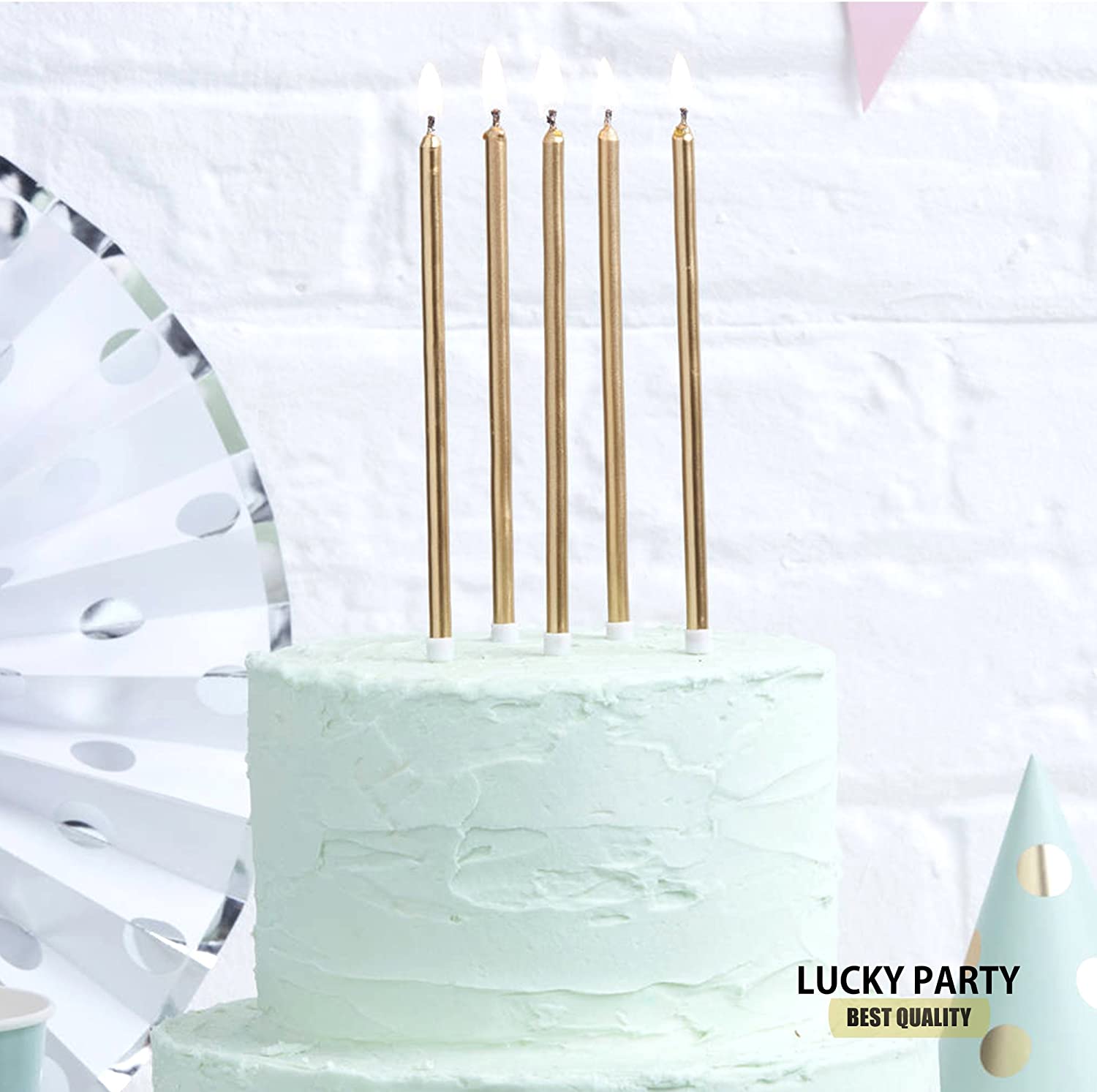 DONQL Birthday Cake Candles, 16Pcs Tall Pastel Cake Candles, Long Birthday Candles, Thin Cupcake