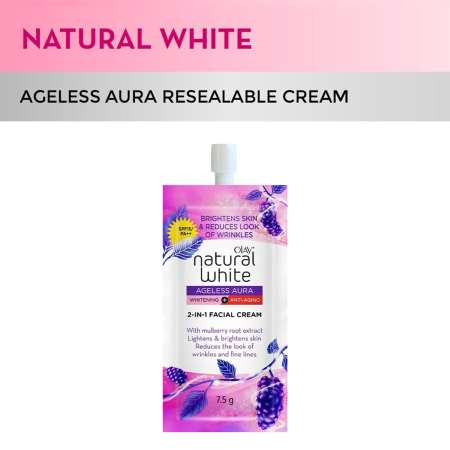 Olay Natural White Ageless Aura Facial Cream Moisturizer 7.5 g Resealable Sachet