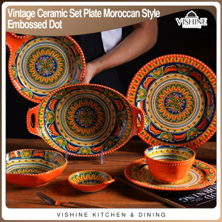 Moroccan Ceramic Tableware with Embossed Dot Design - Brand: BILI BILI