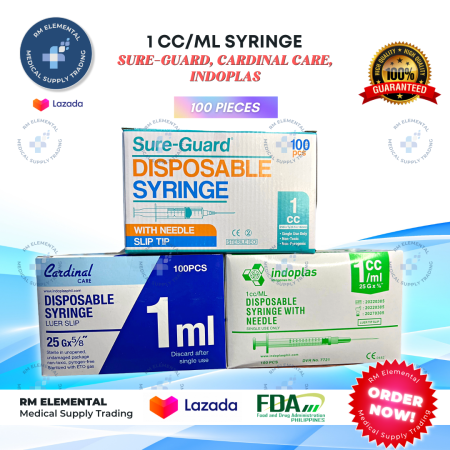 Indoplas/Sure-Guard Disposable Syringe, 1 cc, Box of 100