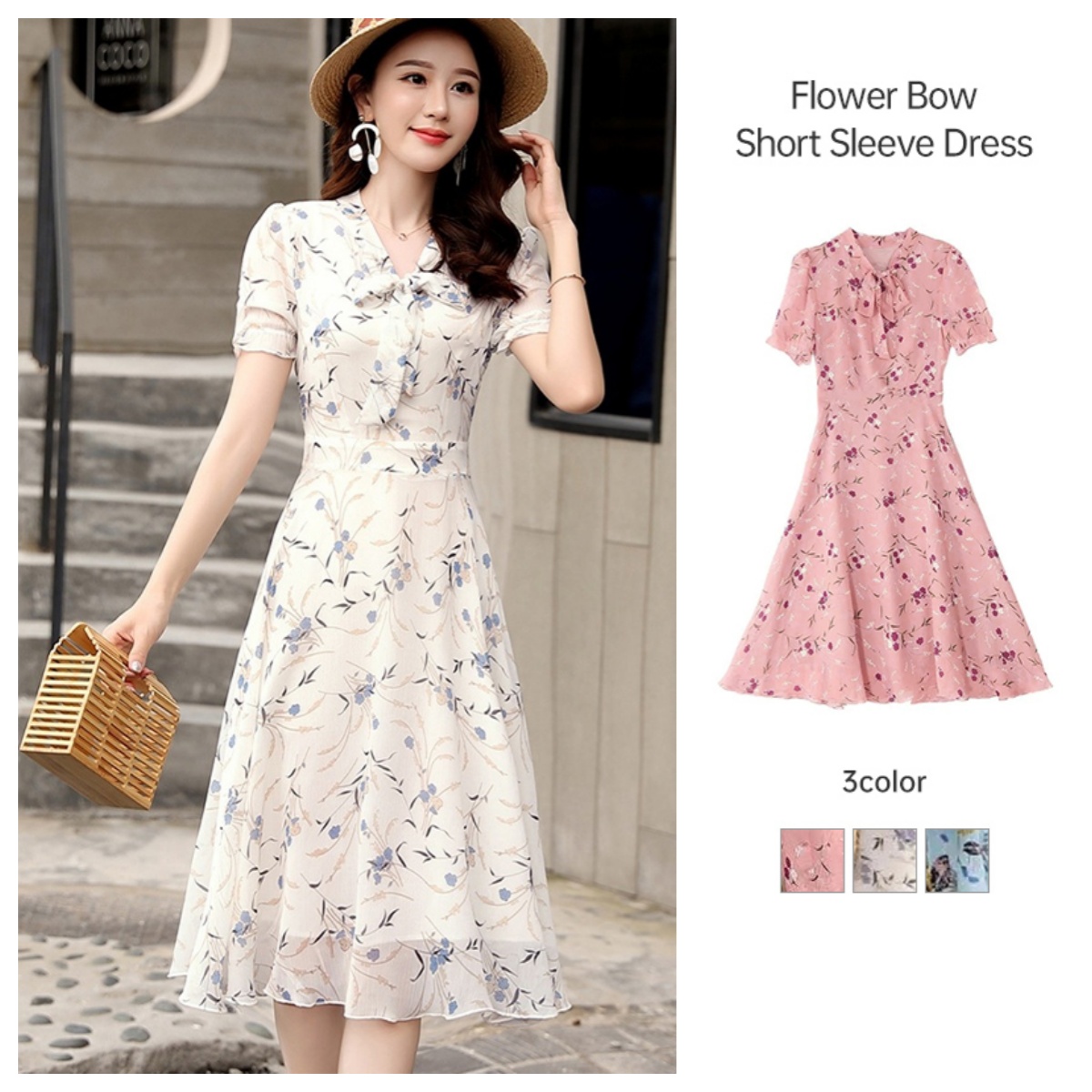 Floral Bow Tie Midi Dress - Women's 2024 Style