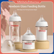 Minitutu Glass Feeding Bottle for Newborns, Anti-Flatulence, BPA