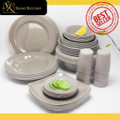 Grey Melamine Chocolate Dinnerware Set - 6pcs, Square Plates, Bowls