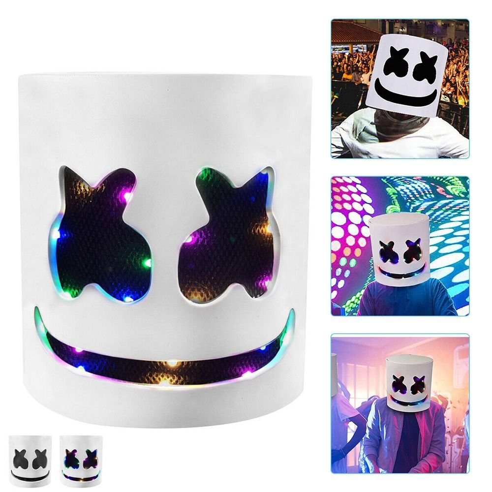 LED MarshMello DJ Mask Full Head Helmet Cosplay Marshmallow Party Bar ...