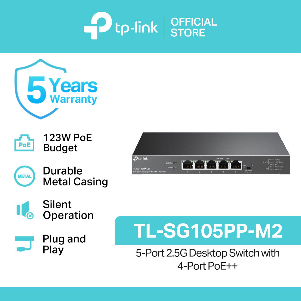 TP-Link Official Store / TL-SG105PP-M2 / 2.5 Gbps 5-Port with 4-Port PoE++ Desktop Network Ethernet Switch Hub for Internet
