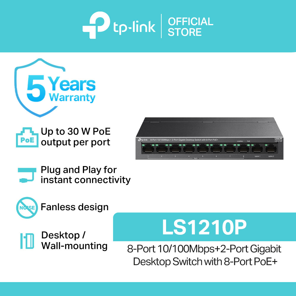 TP-Link Official Store / LS1210P / 8-Port 10/100Mbps+2-Port Gigabit with 8-Port PoE+ Desktop Network Ethernet Switch Hub for Internet