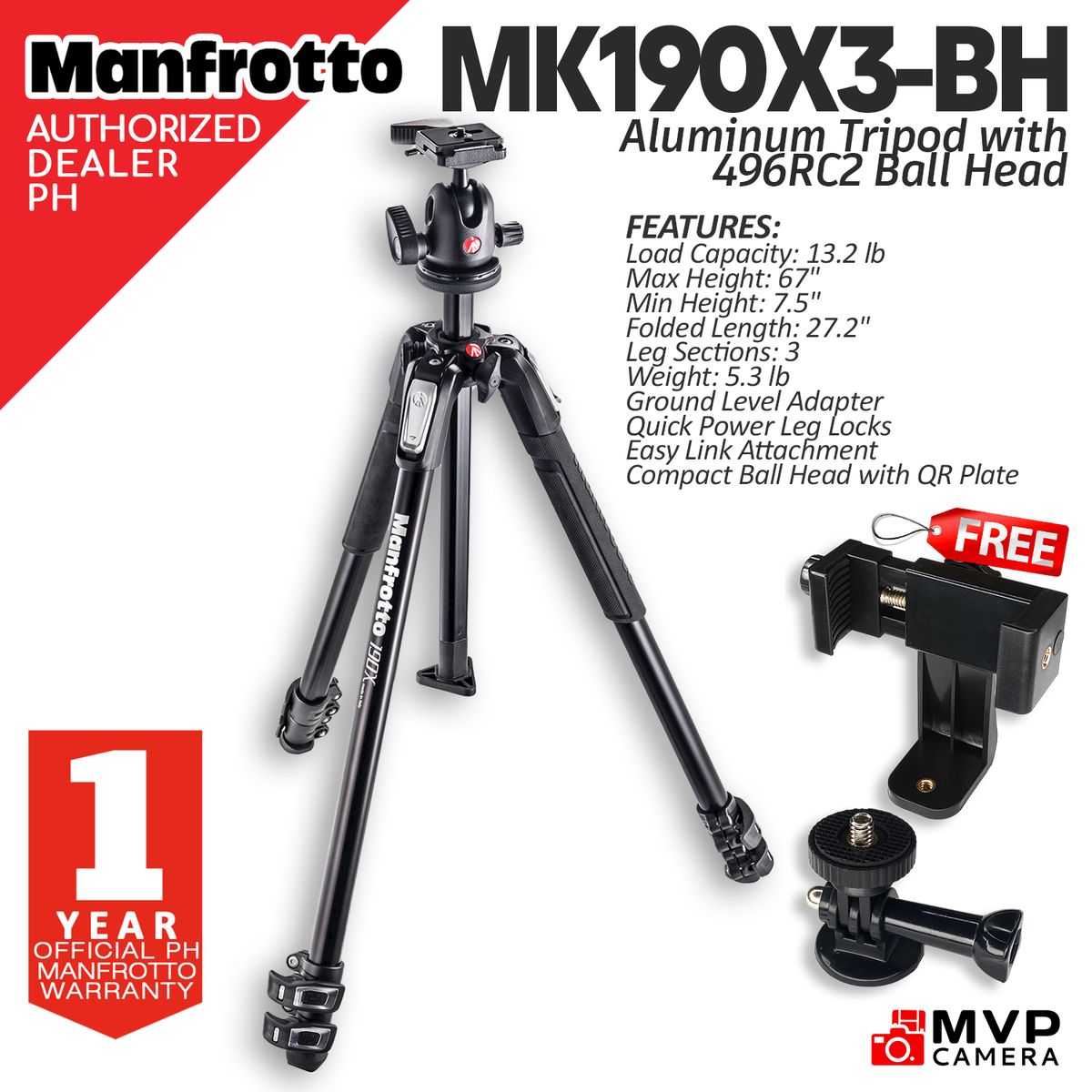 Manfrotto Mk190x3 Bh Manfrotto 190x Tripod Manfrotto 190X ALU