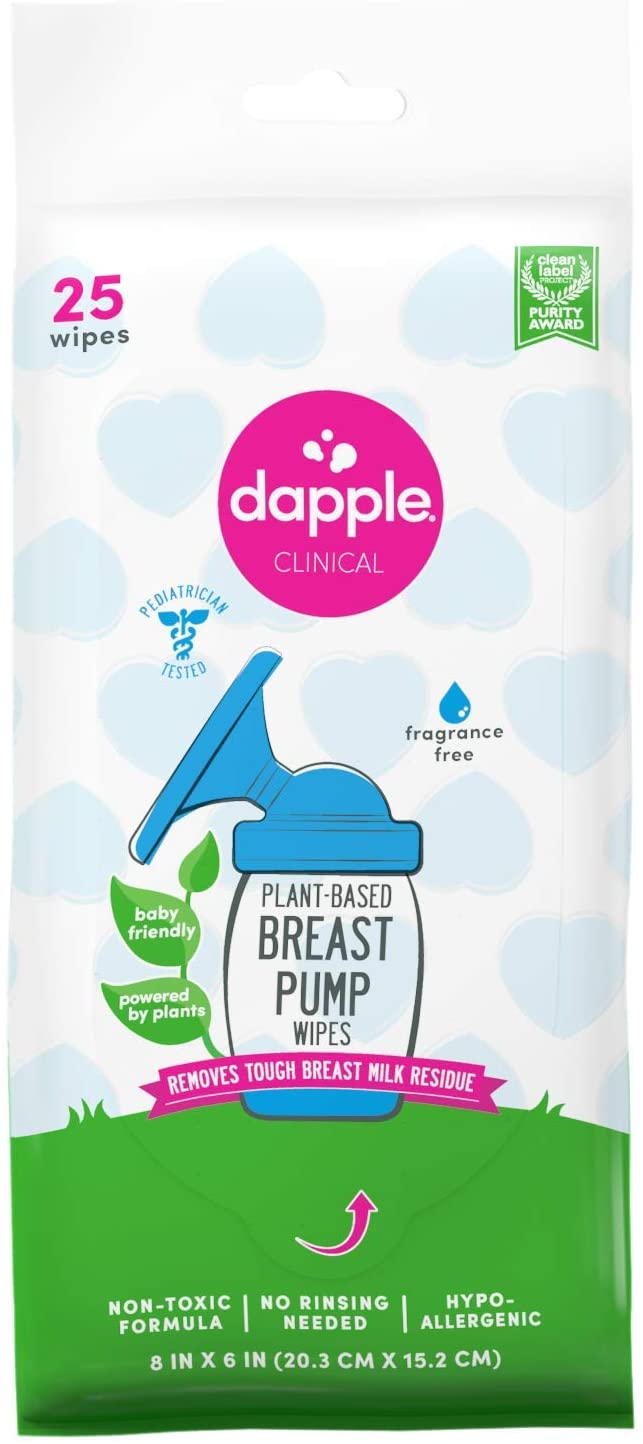 Breast Pump Wipes by Dapple Baby, 25 Count, Fragrance Free, Plant Based &  Hypoallergenic Wipes - Removes Milk Residue, Leaves No Taste - Convenient