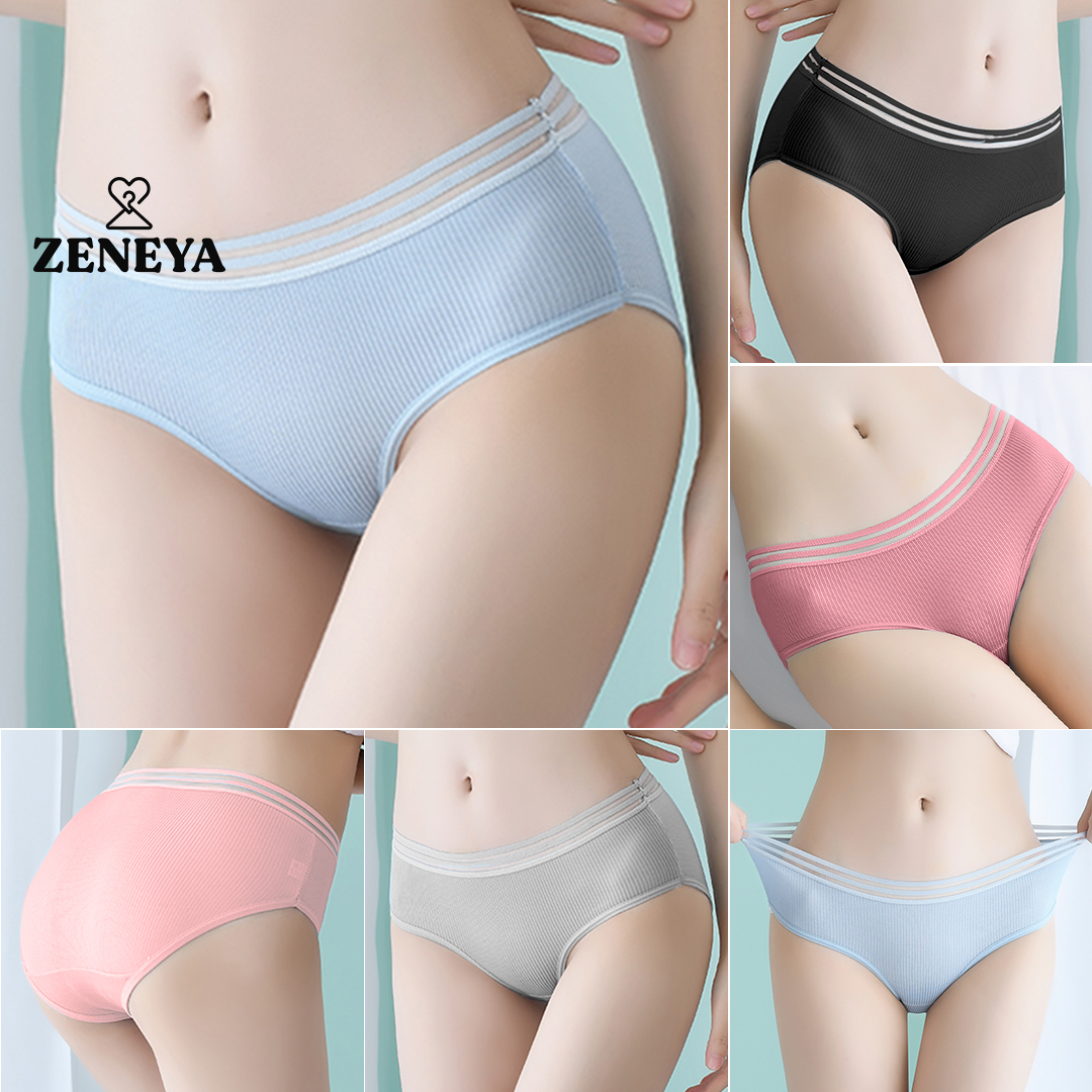 Set of 3 pcs) Zeneya Ribbon Ribbed Cotton Panty For Women Rib Underwear  Panties for womens premium quality stretchable breathable comfortable  ladies teen undies set trendy inner wear bikini underpants lingerie A04