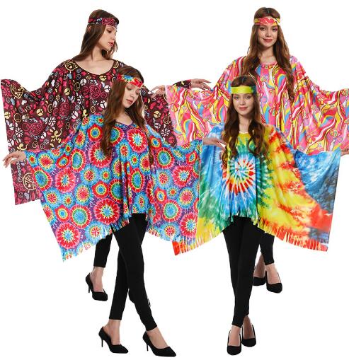 2pcs set Hippie Clothing Women's 60s 70s Hippie Dress Fancy Disco Costume  for Carnival Party cosplay with Headband