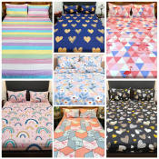 Flamingo Pink Geometric Print Bed Sheet Set - 