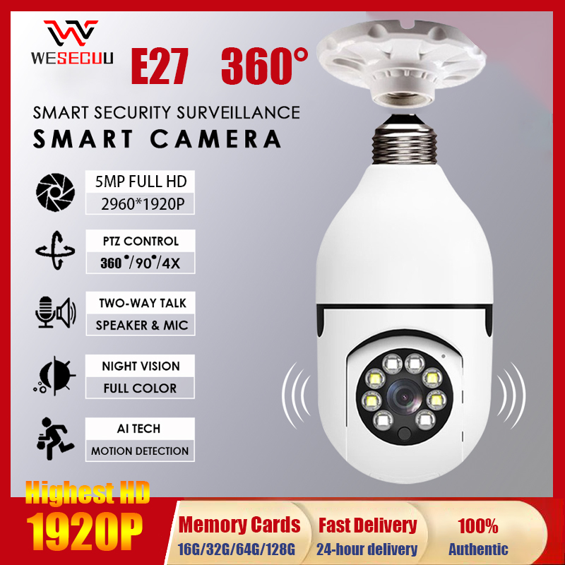 WESECUU Wifi Bulb Camera with 360° Rotation & Night Vision