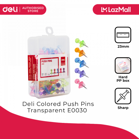 Deli Colored Push Pins Transparent 100pcs/box E0030