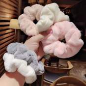 Plush Scrunchies for Girl Rubber Band Ribbon Hair Tie Set Headress Korean Hair Accessories for Women