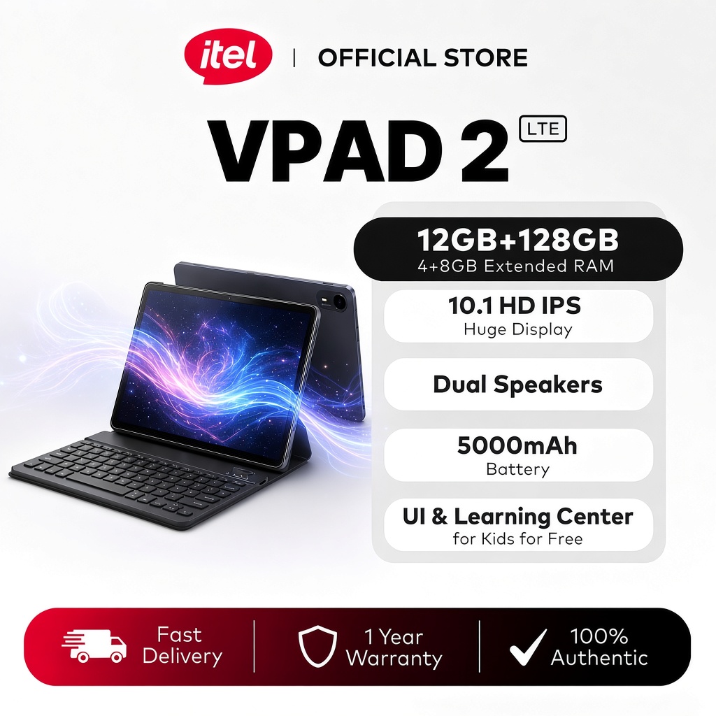 itel Villaon VPad 2 4G LTE 12GB RAM (4+8) + 128GB ROM /10.1" HD IPS/ 5000mAh / UI & Learning Center