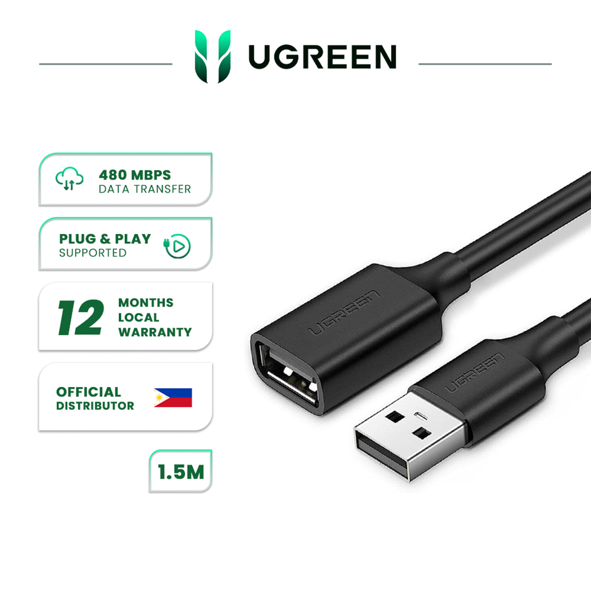 UGREEN USB 3.0 Extension Cable (A Male to A Female) for USB Hub, Printer, Card Reader, Bluetooth Adapter, Flash Drive, Oculus Rift Headset, Hard Mouse, Keyboard - PH | PH