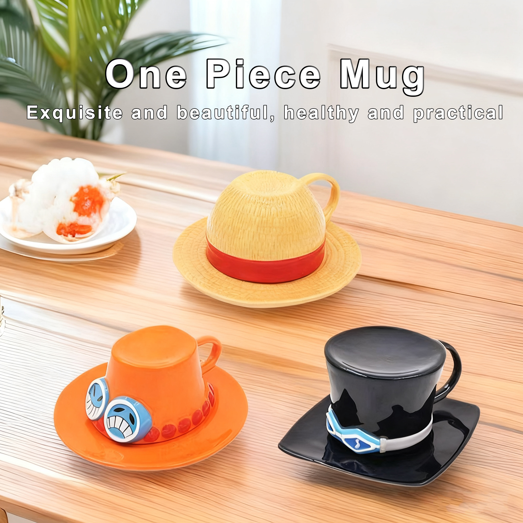 Product photo of One Piece Luffy straw-hat ceramic cup and saucer from its Lazada listing