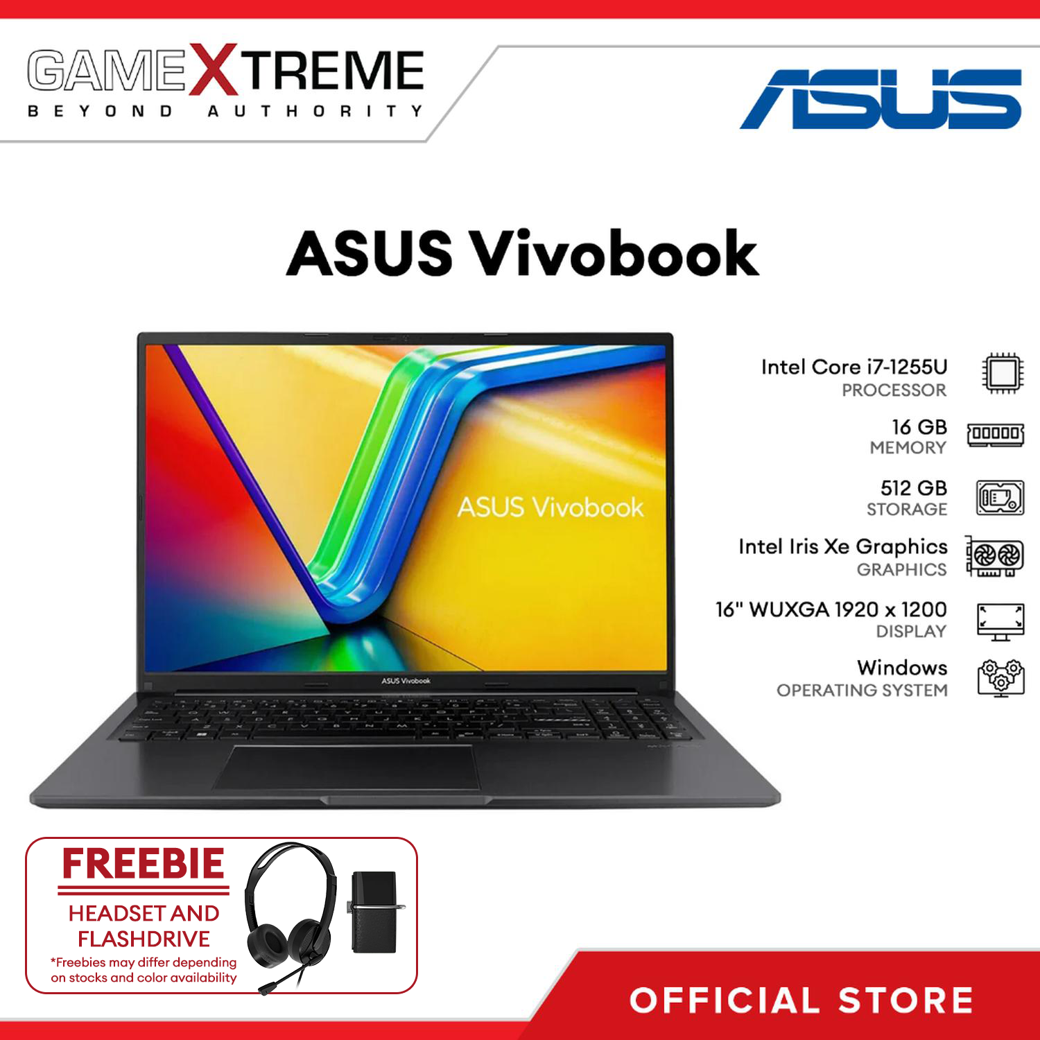 Asus 16" Vivobook Laptop Intel i7 16GB/512GB Win11 Black