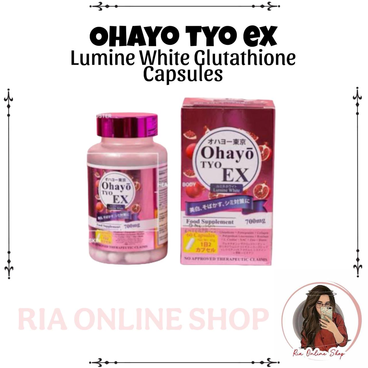 glutathione maroc Ohayo TYO EX Lumine White (60 Capsules) – Glutathione + Collagen +  Antioxidants main image 0