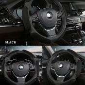 Sporty Embossed Leather Steering Wheel Cover - 38cm