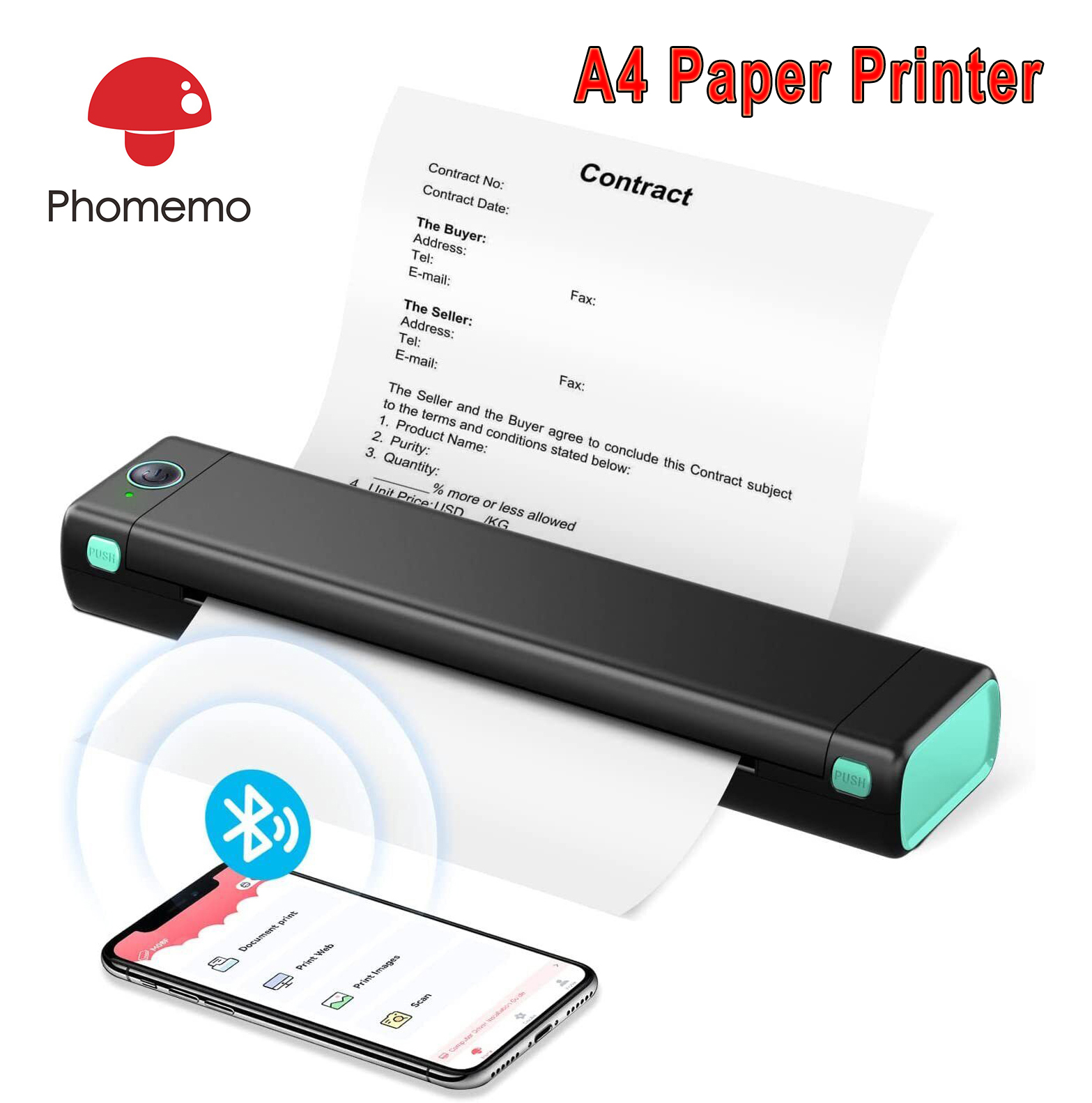 Cheap Portable Household A4 Paper Thermal Printer by Bluetooth Connecting  for PC/Phone A4 Mobile Document Printer+200pcs Print Paper