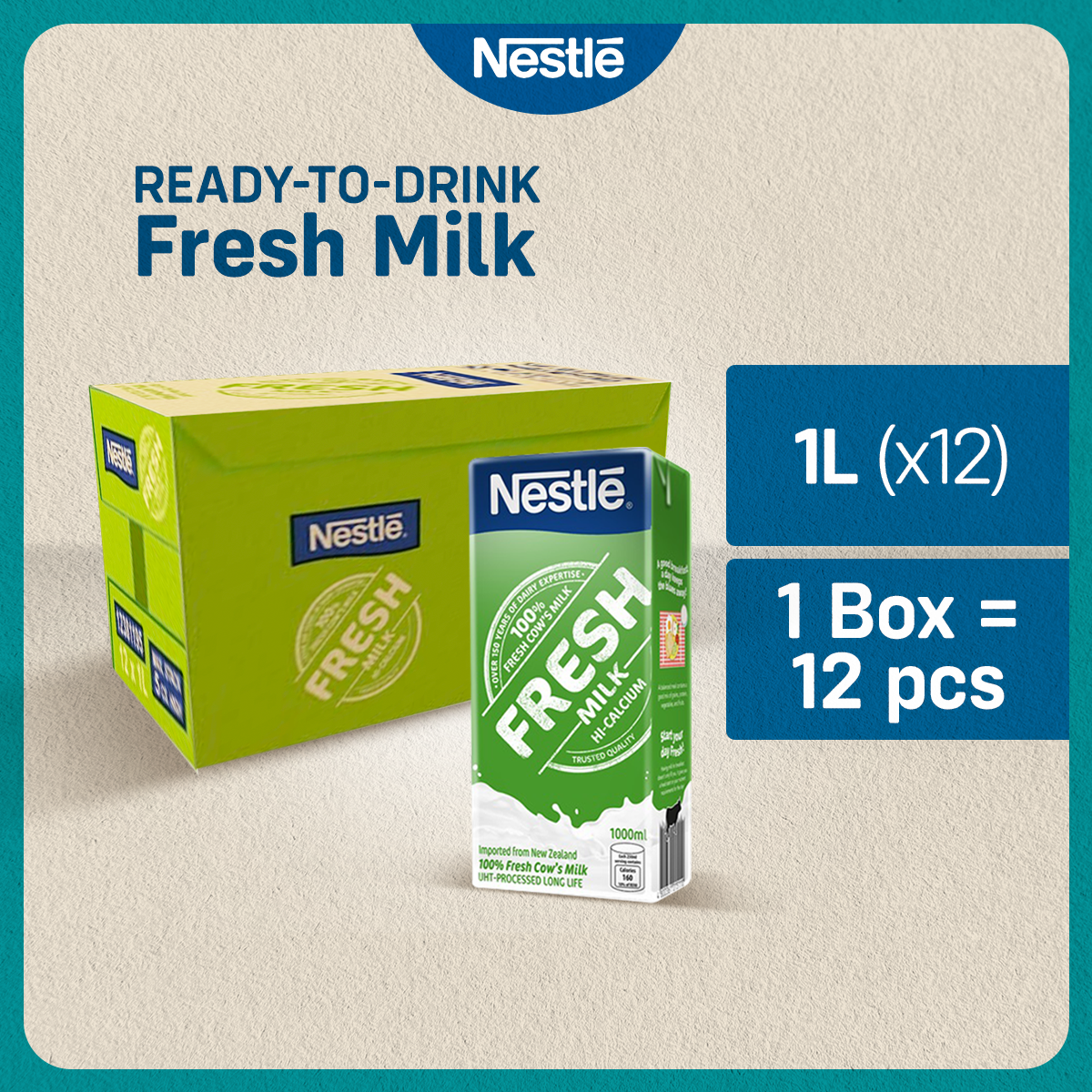 - Nestle Fresh Milk 1L Hi-Calcium - Pack of 12