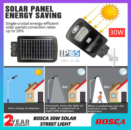 BOSCA Outdoor Solar Street Light with Remote Control, 30W