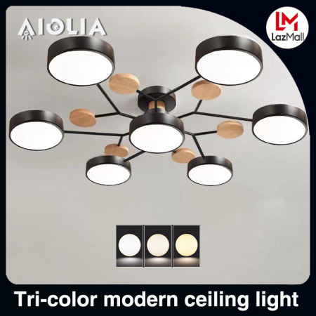 AIOLIA 3-color LED Wooden Flush Mount Chandelier for Home