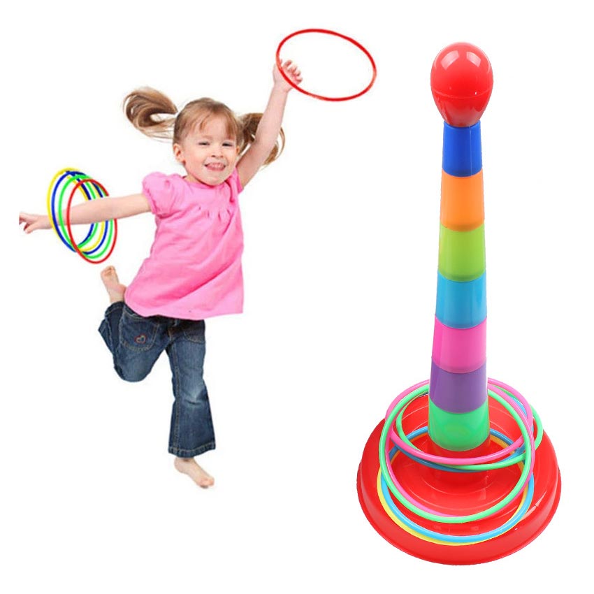 1 Set Children Ring Toss Game Funny Educational Toy Family Parent-child Ring  Tossing Toy (6pcs Throwing Buckets + 10pcs Rings)