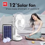 Solar Electric Fan 12" with LED Lights, Rechargeable & Portable