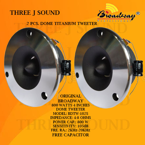 2 Pcs 4 Inches 800 Watts Titanium Tweeter Broadway BDTW-102S W/ Capacitor