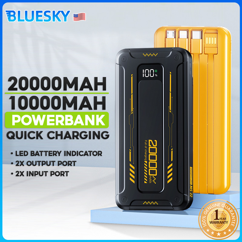 BLUESKY 20000mAh Fast Charging Power Bank with Built-in Cables