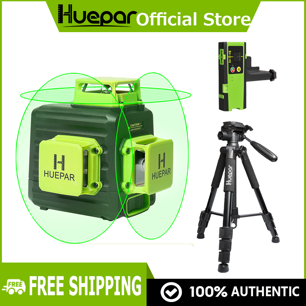 Huepar 12 Lines 3D Green Laser Level Horizontal And Vertical Cross Lines Auto Self-Leveling With Hard Case, Indoors and Outdoors