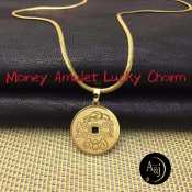 Gold Plated Money Amulet Pendant Necklace by A&J