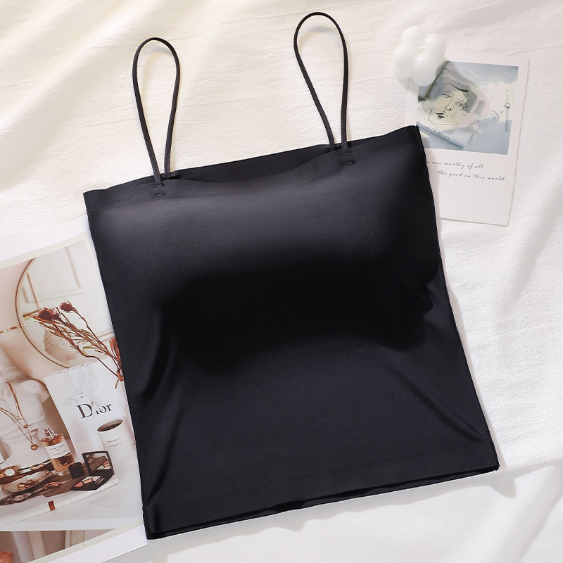 Motovita Ice Silk Camisole Women's Chest Pad Anti-light Bottoming Beautiful Back Underwear Short Top Tanks Tops Sexy Vest Sleeveless Straps Camis Fitness Bustier Crop Top - Image 2