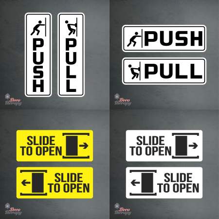 Push Pull, Slide To Open Sign Sticker Decotherapy