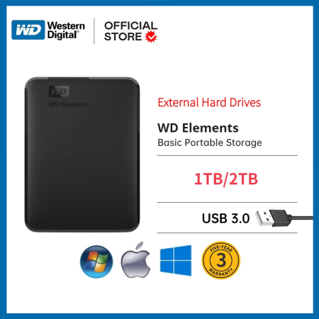 WD Elements Portable External Hard Drive 1TB/2TB USB 3.0, 3