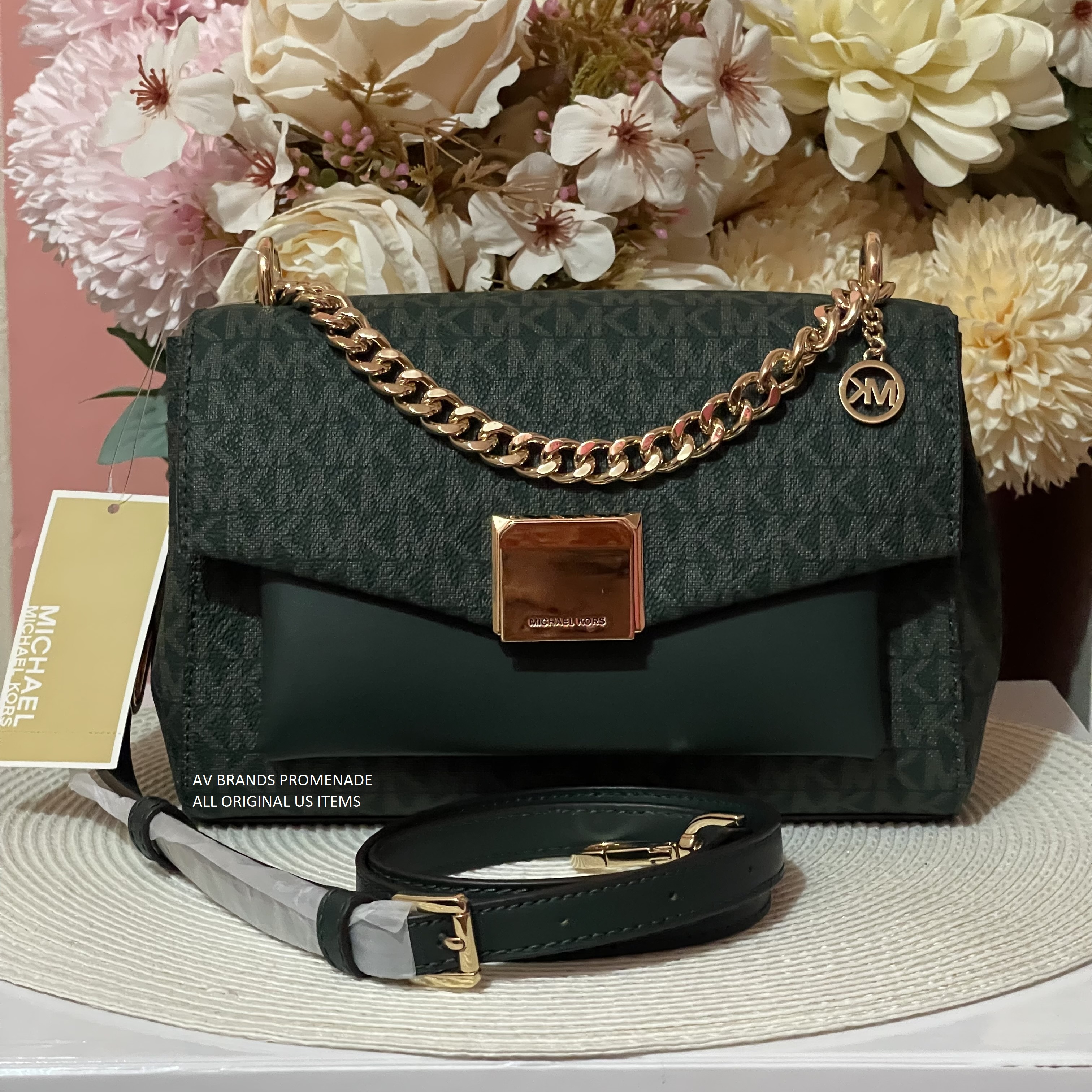 Original Michael Kors Medium Lita Crossbody in MK Logo Print Racing Green  Color l AV Brands Promenade | Lazada PH