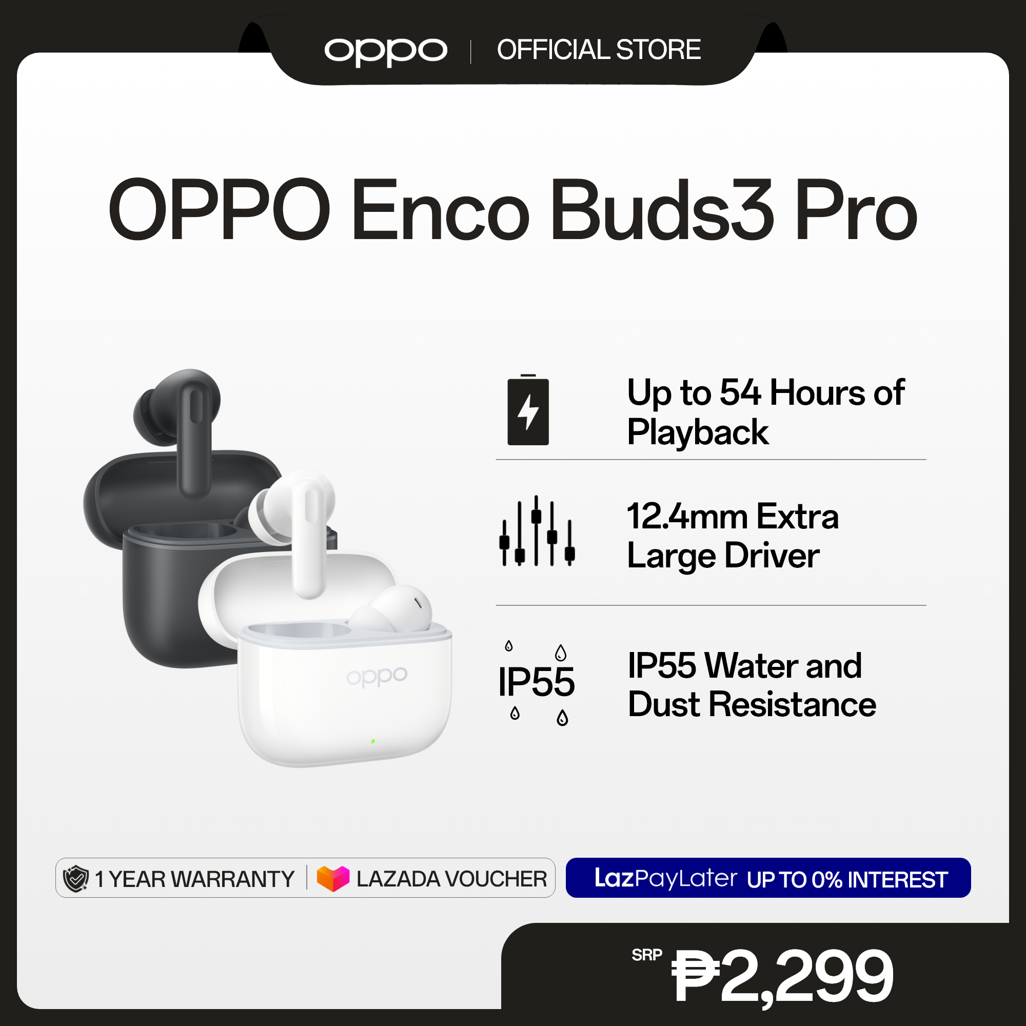 [AVAILABLE NOW] OPPO Enco Buds3 Pro / Up to 54 Hours of Playback / 12.4mm Extra Large Driver