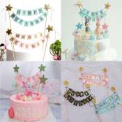 DIY Happy Birthday Cake Glitter Banner Topper Decoration