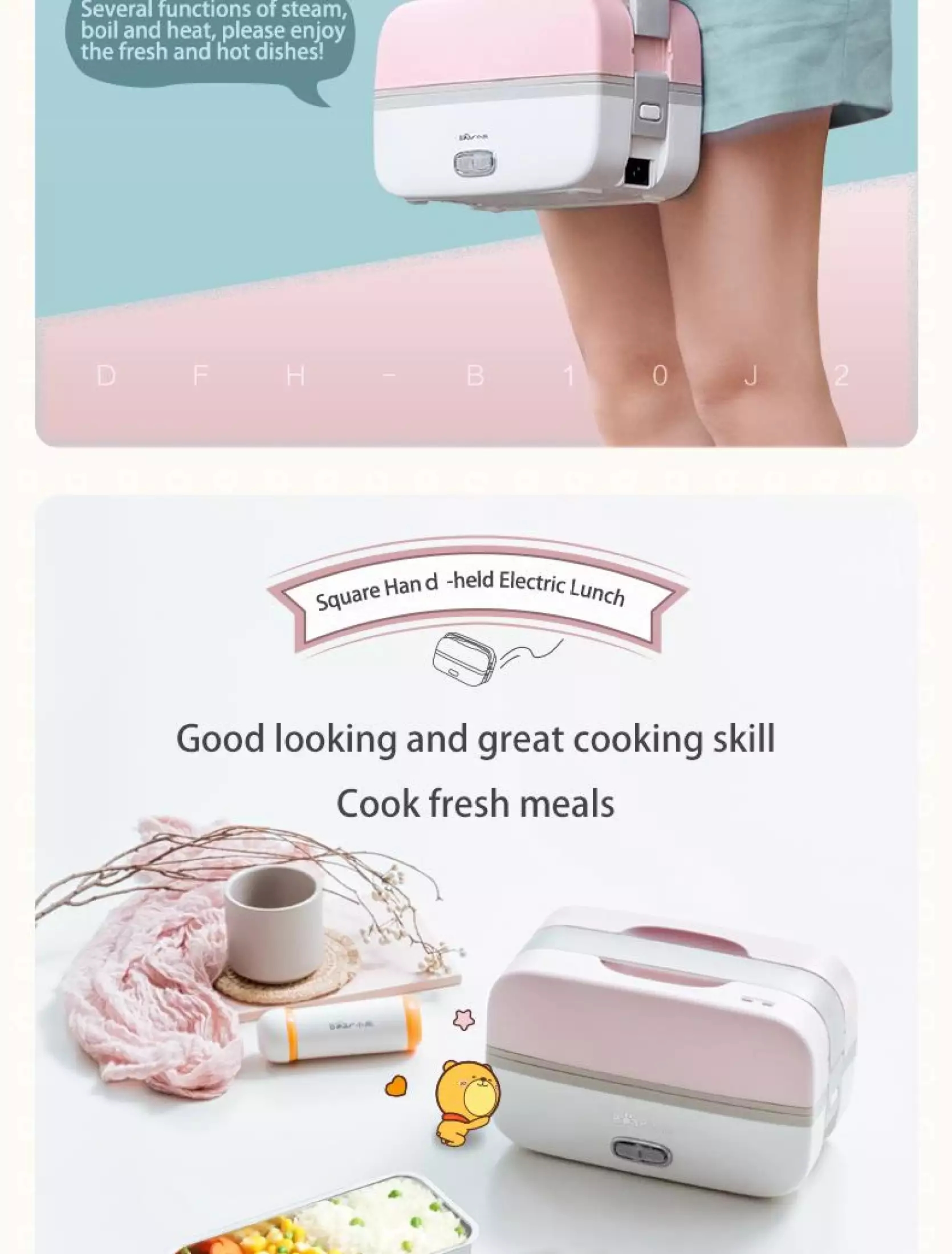 2 Layer Electric Portable Steamer Rice Cooker Food Heater Lunch Box 0.65L+0.55L