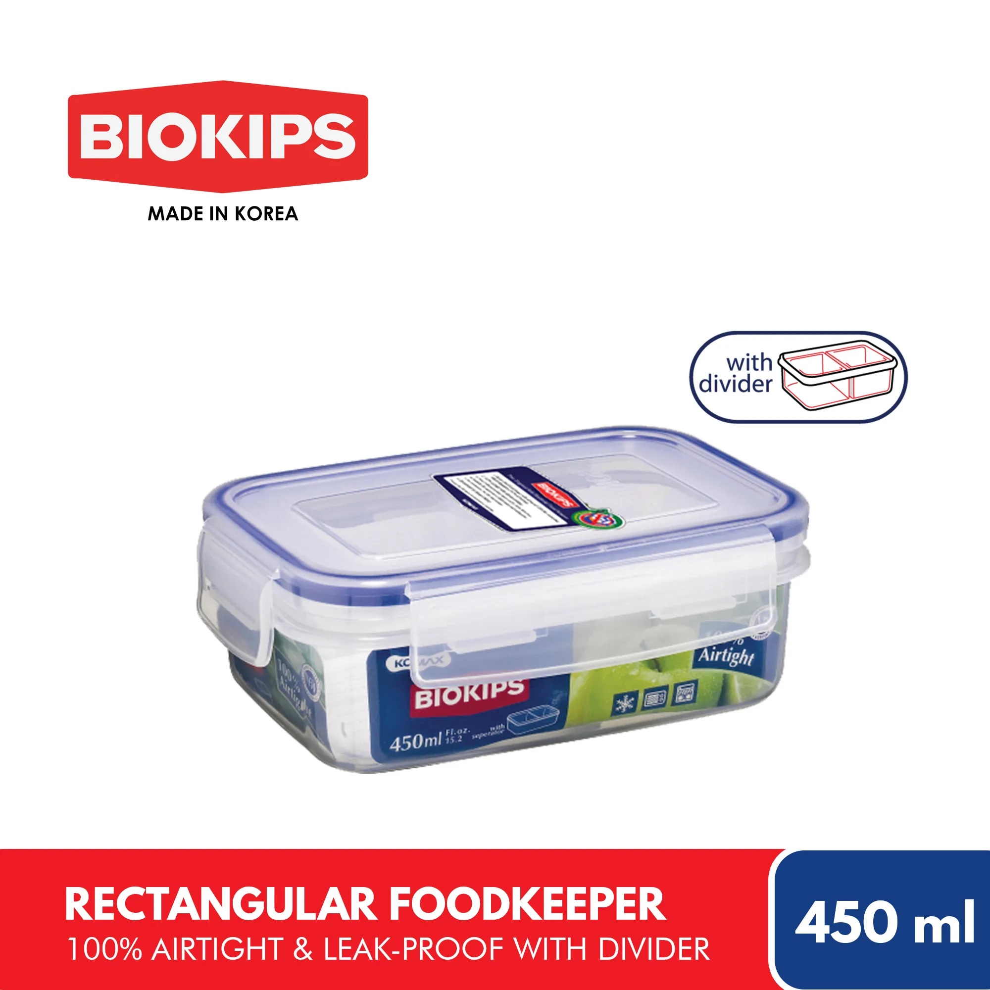 Komax Biokips Rectangular Air & Water Tight Food Container 450ml