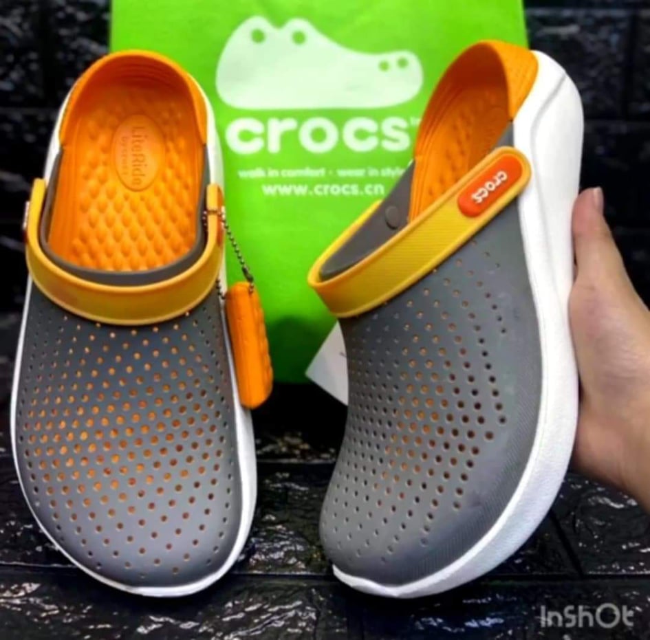 orange and grey crocs